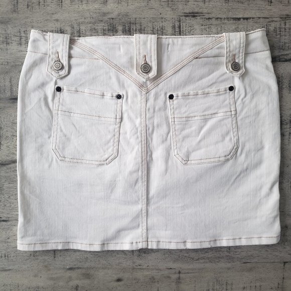 Y2K Express White Washed Button Fly Denim Skirt - Picture 2 of 11